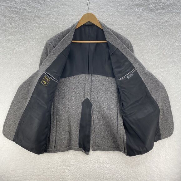 Vintage Kingsridge Blazer Mens 42S Gray Herringbone Corpcore Wool Sports Coat - Picture 7 of 13